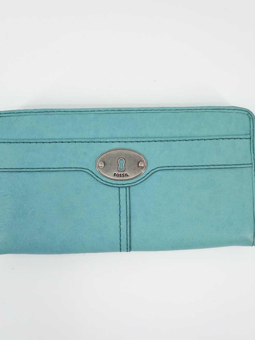 Fossil Maddox Keyhole Mint Genuine Leather Trifold Women Wallet Clutch Snap 8x4"